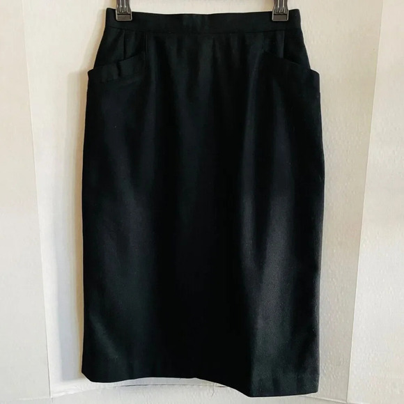 Vintage 80s Size 8 Forenza Skirt - Black Wool Pockets Buttons Sportwear - Picture 5 of 8
